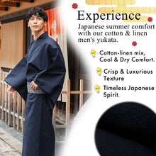画像をギャラリービューアに読み込む, Men's Yukata Cotton & Linen : Solid Navy Yukata
