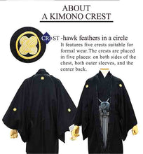 將圖片載入圖庫檢視器 Men's Formal Kimono and Crested Haori Coat 2-Piece Set <Black>
