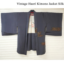 画像をギャラリービューアに読み込む, Vintage Haori Kimono Jacket Silk,Blue-Gray base, Shosoin Deer Motif