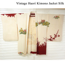 將圖片載入圖庫檢視器 Vintage Haori Kimono Jacket Silk, White(ivory) base, Maples, Floral