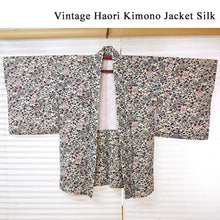 Load image into Gallery viewer, Vintage Haori Kimono Jacket Silk, White(ivory) base, Seasonal Flowers ,Chrysanthemum, Maple, Pine, Plum