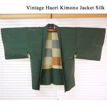 画像をギャラリービューアに読み込む, Vintage Haori Kimono Jacket Silk, Green base, Striped Haori