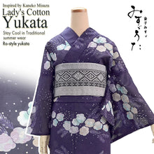 画像をギャラリービューアに読み込む, Lightweight Cotton Yukata for Women, Purple base, Crisp geometric snowflakes, Flower pattern – Inspired by Kaneko Misuzu’s Poetry, Summer Japanese Kimono Robe