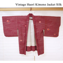 Load image into Gallery viewer, Vintage Haori Kimono Jacket Silk, Deep Red-Purple base, Flowing Water, Maple, and Textured Flowers