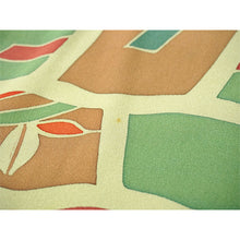 画像をギャラリービューアに読み込む, Vintage Haori Kimono Jacket Silk, Green base, Colorful Geometric Pattern