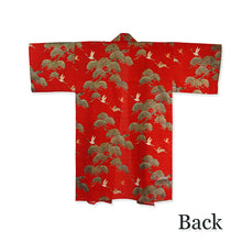 將圖片載入圖庫檢視器 Men's Happi Coat: Kimono Robe -Black, Navy Blue, Red base, Cranes & Pine Trees