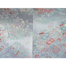 画像をギャラリービューアに読み込む, Vintage Haori Kimono Jacket Silk, Greyish Blue base, Floral Motifs