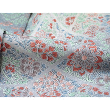 画像をギャラリービューアに読み込む, Vintage Haori Kimono Jacket Silk, Greyish Blue base, Floral Motifs