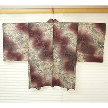 画像をギャラリービューアに読み込む, Vintage Haori Kimono Jacket Silk, Red-Purple base, Geometric Design