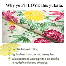 Load image into Gallery viewer, Women's Cotton Yukata, Casual Summer Kimono -Light Beige Base with Pink and yellow Autumn leaves and chrysanthemums