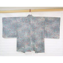 画像をギャラリービューアに読み込む, Vintage Haori Kimono Jacket Silk, Greyish Blue base, Floral Motifs