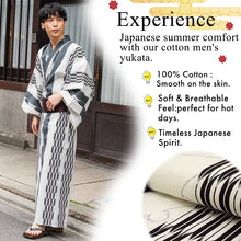 画像をギャラリービューアに読み込む, Men's Yukata Cotton : Off-White Yagasuri Yukata