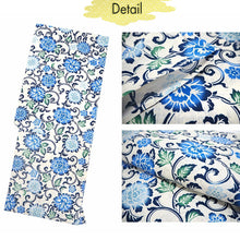 Load image into Gallery viewer, Women's Cotton Yukata, Casual Summer Kimono -Off-White Base with Blue, Green, and Navy Floral Arabesque