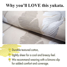 Load image into Gallery viewer, Women's Cotton Yukata, Casual Summer Kimono -Beige Base with large banana leaves (bashō) for a bold and tropical-inspired look.