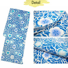Load image into Gallery viewer, Women's Cotton Yukata, Casual Summer Kimono -Blue Base with Nadeshiko Flowers