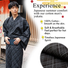 Load image into Gallery viewer, Men's Yukata Cotton : Black with Checkered Pattern Yukata