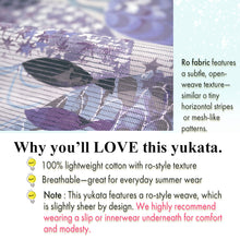 画像をギャラリービューアに読み込む, Lightweight Cotton Yukata for Women, Gray and purple tones base, Waves, shells and fish pattern – Inspired by Kaneko Misuzu’s Poetry, Summer Japanese Kimono Robe