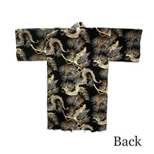 將圖片載入圖庫檢視器 Men's Happi Coat: Kimono Robe -Black base, – Pine Needles, Dragons & Hawks