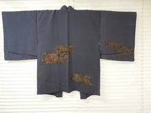 画像をギャラリービューアに読み込む, Vintage Haori Kimono Jacket Silk,Blue-Gray base, Shosoin Deer Motif