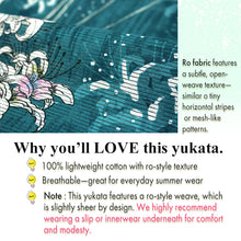 画像をギャラリービューアに読み込む, Lightweight Cotton Yukata for Women, vivid blue-green base, Spider lilies Flowers pattern– Inspired by Kaneko Misuzu’s Poetry, Summer Japanese Kimono Robe