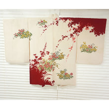 將圖片載入圖庫檢視器 Vintage Haori Kimono Jacket Silk, White(ivory) base, Maples, Floral