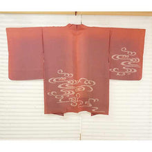 画像をギャラリービューアに読み込む, Vintage Haori Kimono Jacket Silk, Deep Red base, Wave Pattern