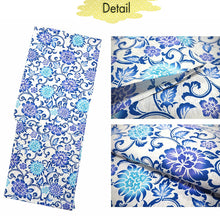 Load image into Gallery viewer, Women's Cotton Yukata, Casual Summer Kimono -White Base with Blue, Light Blue, and Blue-Violet Floral Arabesque