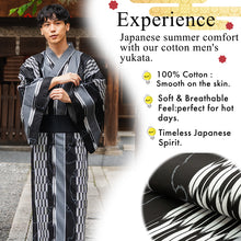 画像をギャラリービューアに読み込む, Men's Yukata Cotton : Black Yagasuri Yukata
