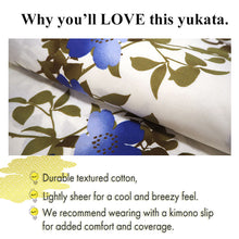 Load image into Gallery viewer, Women's Cotton Yukata, Casual Summer Kimono -Off white Base with Blue Clematis pattern