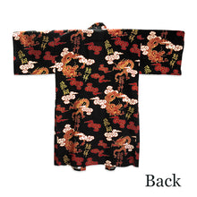 將圖片載入圖庫檢視器 Men's Happi Coat: Kimono Robe -Black , Navy base – Dragons, Clouds & Kanji Characters