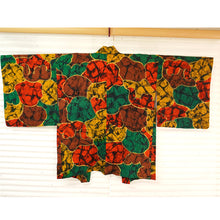 Load image into Gallery viewer, Vintage Haori Kimono Jacket Silk,red base, Colorful & Unique Geometric Pattern