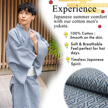 画像をギャラリービューアに読み込む, Men's Yukata Cotton : Blue-Gray with Geometric Design Yukata