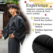 画像をギャラリービューアに読み込む, Men's Yukata Cotton & Linen : Black with Random Stripes Yukata