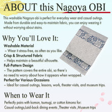 Load image into Gallery viewer, Washable Nagoya Obi (Floral pattern) ,Beige ,Navy, Black –Classic Yet Modern– A Must-Have for Kimono Lovers