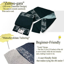 Load image into Gallery viewer, Washable Nagoya Obi (Floral pattern) ,Beige ,Navy, Black –Classic Yet Modern– A Must-Have for Kimono Lovers