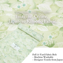 画像をギャラリービューアに読み込む, Washable Japanese Kimono Fabric Bolt – Light Yellow-Green with Layered Small Floral & Leaf Design – 13-Yard Polyester for Custom Kimono & Sewing