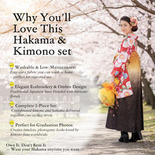 画像をギャラリービューアに読み込む, Washable Embroidered Hakama & Nishaku-sode Kimono Set for Women – Ready-to-Wear 2-Piece Outfit for Graduation & Formal Celebrations