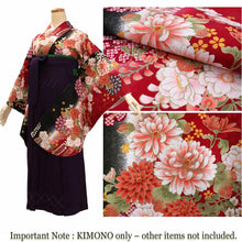 將圖片載入圖庫檢視器 Women’s Nishaku-sode Kimono – Washable Long-Sleeve Japanese Kimono, Chrysanthemum, Camellias floral design, Wisteria Top for Graduation, Formal Events & Kimono Outfit Coordination