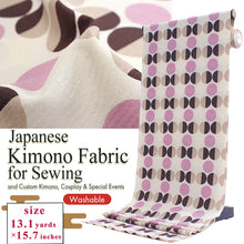 画像をギャラリービューアに読み込む, Washable Japanese Kimono Fabric Bolt – Ivory with Chocolate Brown, Mocha Beige & Pink Polka Dots – 13-Yard Polyester for Custom Kimono & Sewing