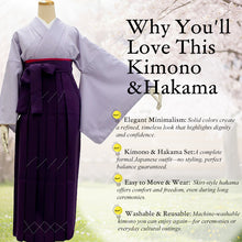 將圖片載入圖庫檢視器 Washable Solid Color Kimono & Hakama 2-Piece Set for Women – Elegant Japanese Formal Wear, Easy-Care Ceremony Outfit for Special Occasions