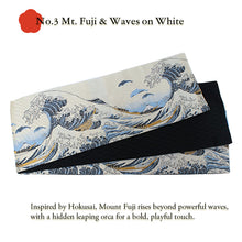 画像をギャラリービューアに読み込む, Reversible Japanese Obi Belt for Yukata & Kimono – Easy Tie Hanhaba Obi, Made in Japan, Kiryu Weaving, Modern Two-Way Design, Tokyo Station, cherry blossoms, Mt. Fuji, Waves pattern