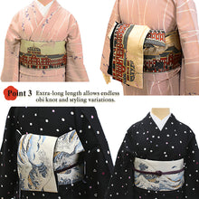 画像をギャラリービューアに読み込む, Reversible Japanese Obi Belt for Yukata & Kimono – Easy Tie Hanhaba Obi, Made in Japan, Kiryu Weaving, Modern Two-Way Design, Tokyo Station, cherry blossoms, Mt. Fuji, Waves pattern