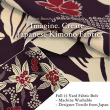 画像をギャラリービューアに読み込む, Washable Japanese Kimono Fabric Bolt – Rich Purple Lily & Nadeshiko Floral Design – 13-Yard Polyester for Custom Kimono & Sewing