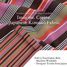 画像をギャラリービューアに読み込む, Washable Japanese Kimono Fabric Bolt – Dark Brown & Deep Pink Vertical Stripe Design – 13-Yard Polyester for Custom Kimono & Sewing