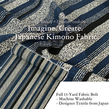 画像をギャラリービューアに読み込む, Washable Japanese Kimono Fabric Bolt – Blue & Black Vertical Stripes with Subtle Arare Texture – Modern 13-Yard Polyester for Custom Kimono & Sewing