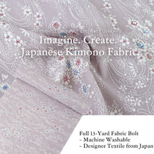 將圖片載入圖庫檢視器 Washable Japanese Kimono Fabric Bolt – Smoky Gray-Purple Floral Design with Chrysanthemum, Peony & Cherry Blossoms – 13-Yard Polyester for Custom Kimono & Sewing
