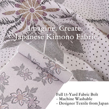画像をギャラリービューアに読み込む, Washable Japanese Kimono Fabric Bolt – Smoky Purple with Polka Dots & Bold Floral Motifs – Retro-Inspired 13-Yard Polyester for Custom Kimono & Sewing