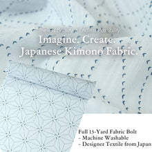 画像をギャラリービューアに読み込む, Washable Japanese Summer Kimono Fabric Bolt – Soft Grayish Blue with Bold Indigo Asanoha (Hemp Leaf) Pattern – Sheer 13-Yard Polyester for Custom Kimono & Sewing