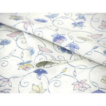 画像をギャラリービューアに読み込む, Washable Japanese Kimono Fabric Bolt – Off-White with Sky Blue & Soft Lavender Floral Arabesque – 13-Yard Polyester for Custom Kimono & Sewing