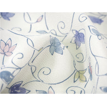 画像をギャラリービューアに読み込む, Washable Japanese Kimono Fabric Bolt – Off-White with Sky Blue & Soft Lavender Floral Arabesque – 13-Yard Polyester for Custom Kimono & Sewing